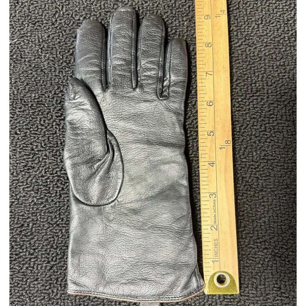 Women's 100% Cashmere Lined 100% Leather 4 Button Gloves Women's Black Large